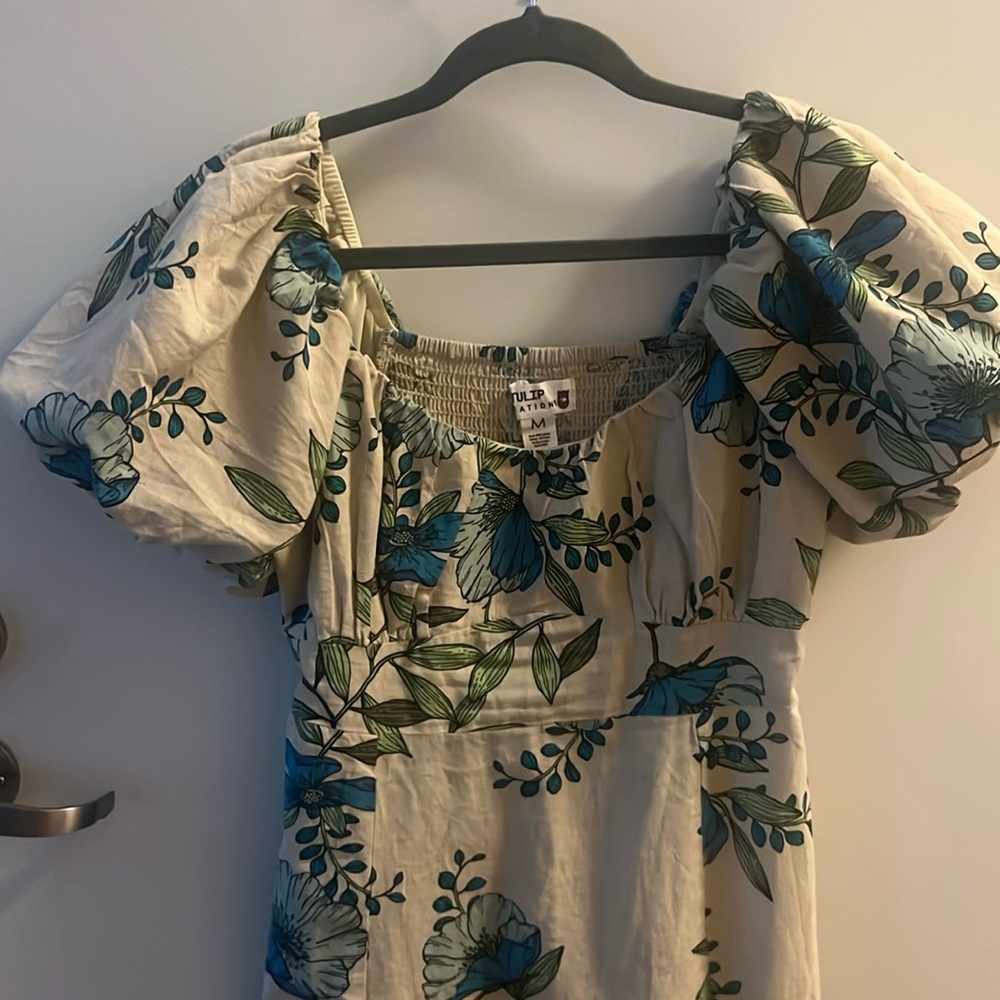 White and blue floral dress